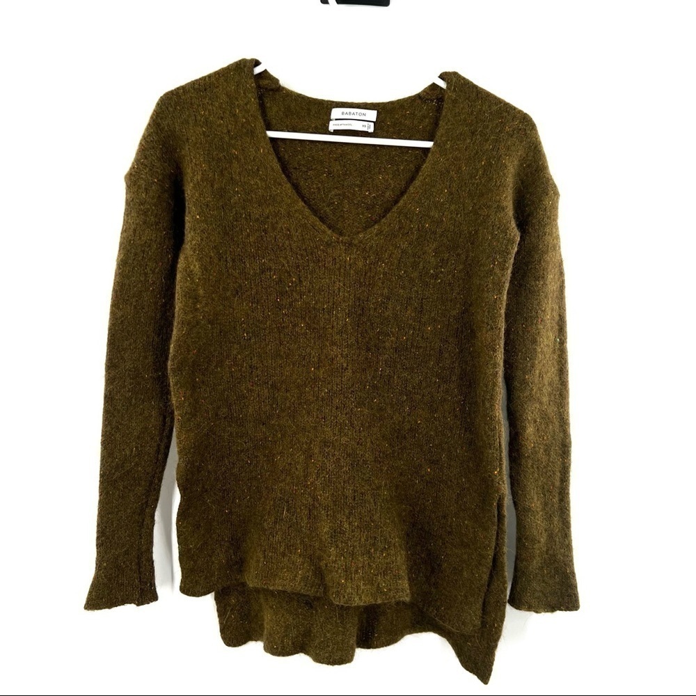 Babaton alpaca wool blend green v-neck sweater pullover XS